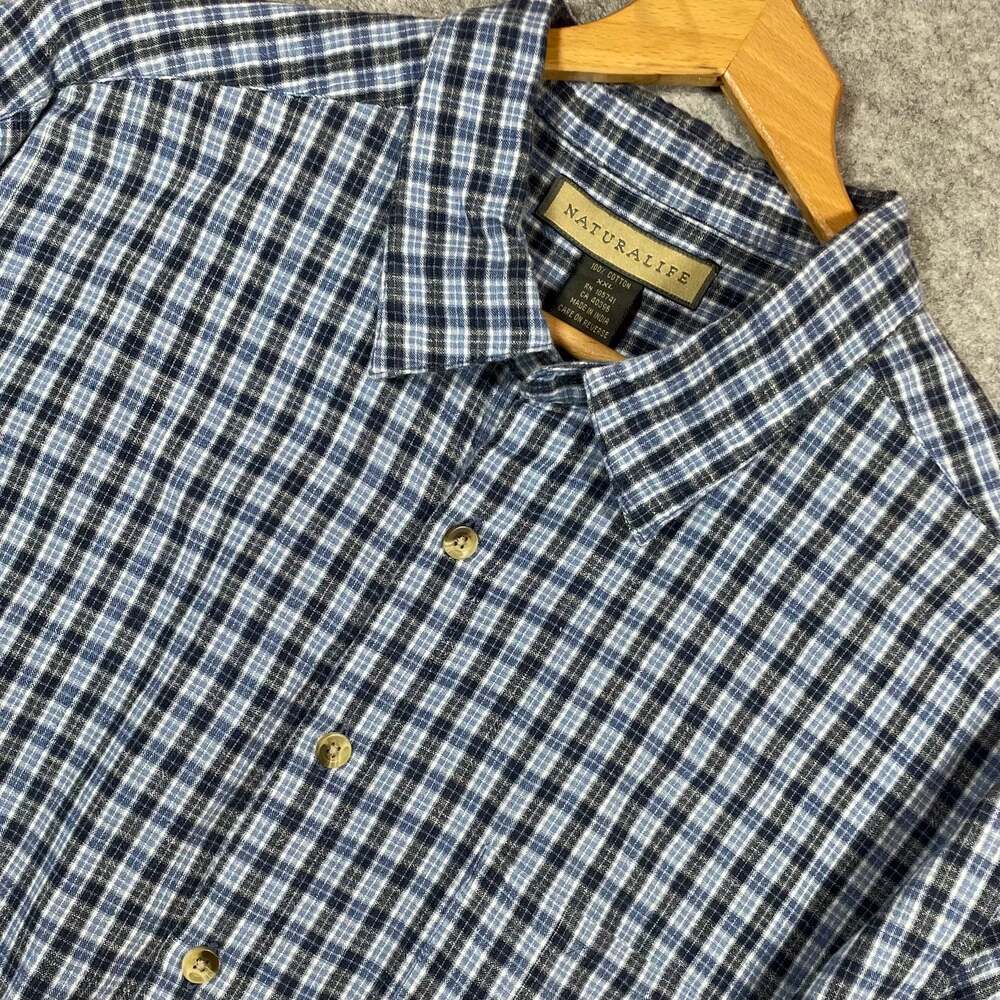 Naturalife Men's XXL Blue Plaid Short Sleeve Button-Down Shirt